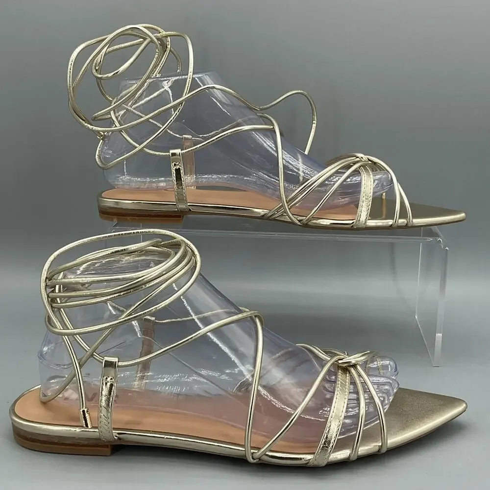 NEW INC Women’s Kharmaa Lace Up Flat Sandals Gold Size 11M